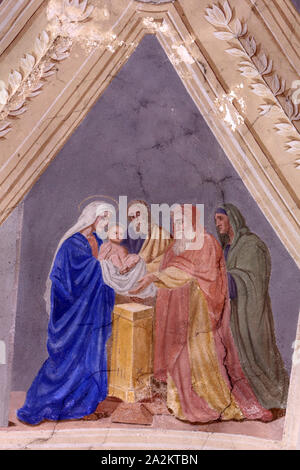 Présentation de Jésus-Christ au Tempel. Eglise Saint-Jean Baptiste. Megève. Haute-Savoie. Frankreich. /Darstellung Jesu im Tempel. Kirche von Sai Stockfoto