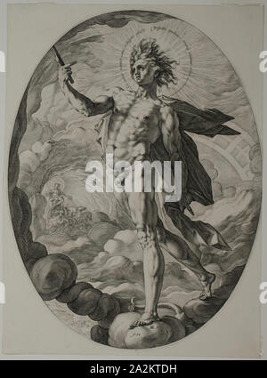 Apollo, 1588, Hendrick Goltzius, Niederländisch, 1558-1617, Niederlande, Gravur, in schwarzer Tinte auf weißem Papier, 350 x 263 mm (Bild/Platte), 360 x 264 mm (Blatt Stockfoto