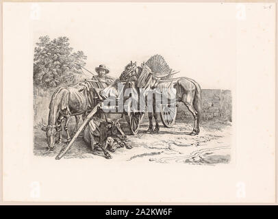 Bauer und seine Karre, 1834, Johann Adam Klein, Deutsch, 1792-1875, Deutschland, Radierung in Schwarz auf Elfenbein webte Papier, 179 x 250 mm (Platte), 242 x 330 mm (Blatt Stockfoto