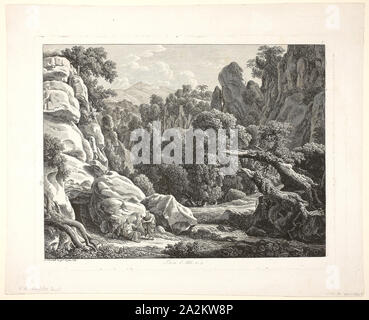 Landschaft mit der Versuchung Christi, 1799, Johann Christian Reinhart, Deutsch, 1761-1847, Deutschland, Ätzung auf Papier, 257 x 338 mm (Bild), 280 x 360 mm (Platte), 350 x 480 mm (Blatt Stockfoto