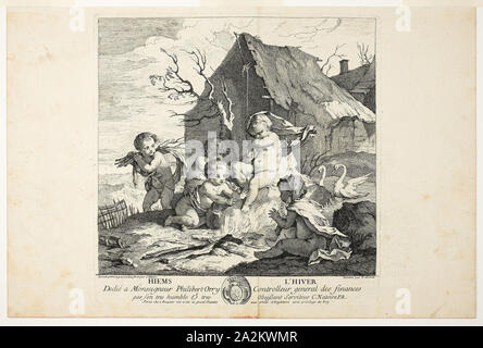 Winter, Platte vier von Le Quatre Saisons, 1735, charles-joseph Natoire, Französisch, 1700-1777, Frankreich, Ätzung auf festem Bütten, 268 × 268 mm (Platte), 284 × 428 mm (Blatt Stockfoto