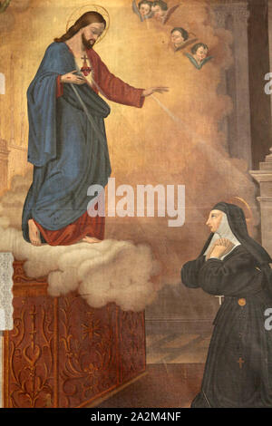 Erscheinung Sacré Coeur à Marguerite-Marie. Eglise Saint-Jean Baptiste. Megève. Haute-Savoie. Frankreich. /Erscheinung des Heiligen Herzens zu Marguerite. Stockfoto