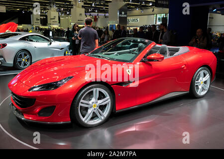 FRANKFURT, Deutschland - 13.09.2017: Ferrari Portofino Sportwagen auf der Frankfurter IAA vorgestellt. Stockfoto