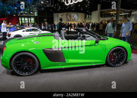 FRANKFURT, Deutschland - 13.09.2017: Audi R8 V10 plus Sportwagen auf der Frankfurter IAA vorgestellt. Stockfoto