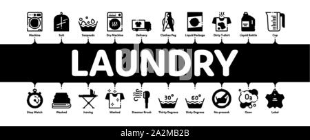 Wäscheservice Minimal Infografik Banner Vektor Stock Vektor