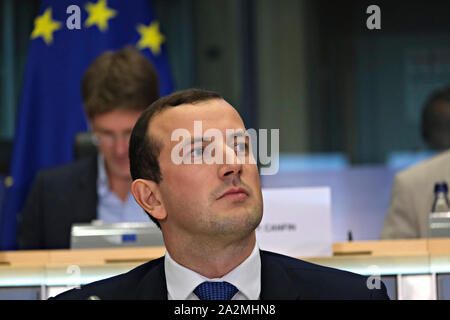 Brüssel, Belgien. 3. Oktober 2019. Europäische Umwelt- und Ozeane der designierte Kommissar Virginijus Sinkevicius von Litauen nimmt an seiner Anhörung vor dem Europäischen Parlament. Credit: ALEXANDROS MICHAILIDIS/Alamy leben Nachrichten Stockfoto