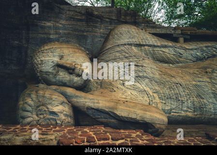 Liegenden Buddha Statue, Gal Vihara in Polonnaruwa, Sri Lanka Stockfoto