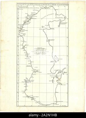 Karte, Essai d'une nouvelle carte de la Mer Caspienne par le Sr. d'Anville par Guill. De-la-Haye, Jean-Baptiste Bourguignon d'Anville (1697-1782), Guill. 'De-la-Haye (1727-1802), Kupferstich Stockfoto