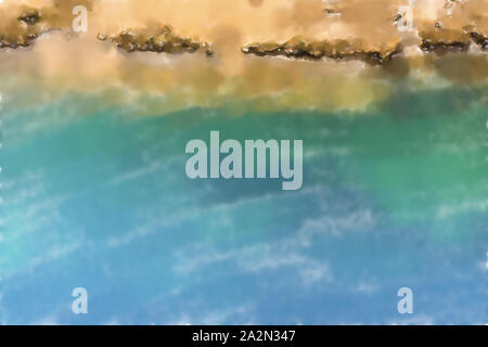 Watercolor Illustration: Abstrakte Luftbild von einem tiefen Blau Kiessee in dem Sand für die Bauindustrie abgebaut Stockfoto