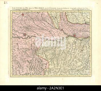 Karte, Le Cours du Po dans le Placide Milanez, de Sainte Hélène (1648-1734), Kupferstich Stockfoto