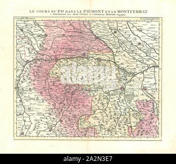 Karte, Le Cours du Po dans le Piemont et le Kaiserwahl, Kupferstich Stockfoto