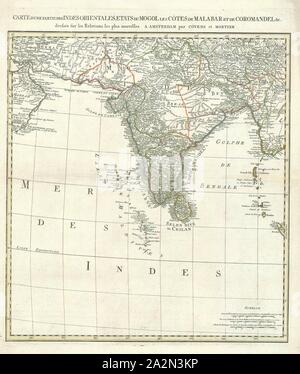 Karte, Carte dune Nebenklägerin des Indes orientales, Etats du Mogol Les Côtes de Malabar et de Coromandel&c, Kupferstich Stockfoto