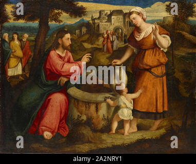 Jesus und der Samariterin am Jakobbrunnen in der Nähe von Sichar, Öl auf Leinwand, 99 x 126,5 cm, unmarkierte, Bonifacio de' Pitati (Bonifacio Veronese), (?), Verona 1487 - 1553 Venedig Stockfoto