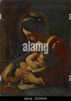 Madonna mit Kind, Öl auf Kupfer, 30 x 22 cm, unsigniert, Guercino (Giovanni Francesco Barbieri), (Weichplastik //Kopieren nach), Cento b. Bologna 1591 - 1666 Bologna Stockfoto