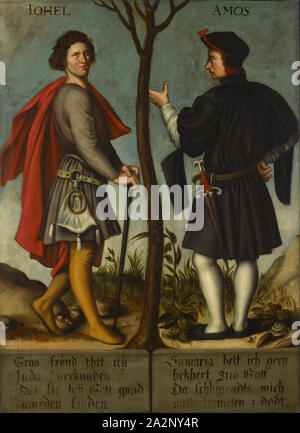 Die Propheten Joel und Amos, Öl auf Leinwand, 105 x 76 cm, unmarkiert., über die Zahlen: IOHEL und AMOS, Unten links: Gros her [e] ud thet ich ankündigen, Juda, dass Sie mit Gott, unten rechts: Samaria Ich hasse, bekoert zuo Gott, Da rutscht mir, mitt tremelen z Dodt., Bartholomäus Sarburgh, Trier um 1590 - 1637 Niederlande, Hans Holbein d. J., (30 Spitzwimpel //Kopieren nach), Augsburg um 1497/98-1543 London Stockfoto