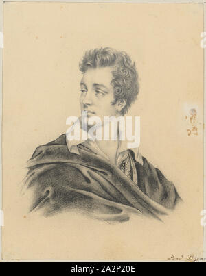 Porträt des Dichters Lord George Gordon Noel Byron (1788-1824), 1800-1849, Bleistift und Kreide, montiert, Blatt: 15,4 x 12 cm, u. a., mit Pen: Herr Byr [on], Anonym, England, 1. Lehrwerk 19. Jh Stockfoto