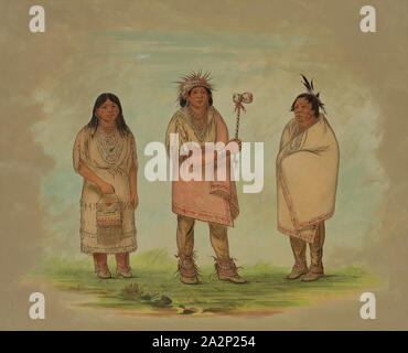 George Catlin, American, 1796-1872, Hand mit seiner Frau und seinem Sohn, 1841, Aquarell, Bild links: 14 1/4 x 18 1/4 Inch (36,2 × 46,4 cm Stockfoto