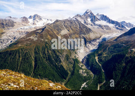 Argentiere Gletscher Mer de Glace - Eismeer, Chamonix-Mont-Blanc Valley, als von den Aiguilles Rouges massiv, Haute-Savoie, Frankreich Stockfoto