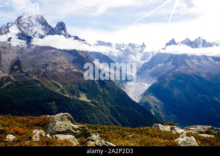 Mer de Glace - Eismeer, Chamonix-Mont-Blanc Valley, als von der Aiguilles Rouges massiv, Haute-Savoie, Frankreich Stockfoto