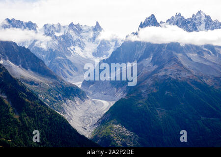 Mer de Glace - Eismeer, Chamonix-Mont-Blanc Valley, als von der Aiguilles Rouges massiv, Haute-Savoie, Frankreich Stockfoto