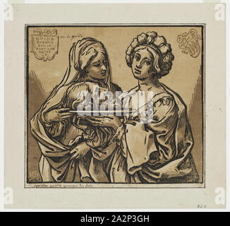 Bartolomeo Coriolano, Italienisch, 1599-1676, nach Guido Reni, Italienisch, 1575-1642, Herodias und Salome mit dem Kopf Johannes des Täufers, 1631, chiaroscuro Holzschnitt in schwarzer Tinte gedruckt und zwei Schattierungen von braun Tinte auf Bütten, Bild: 6 5/8 x 7 1/2 Inch (16,8 × 19,1 cm Stockfoto