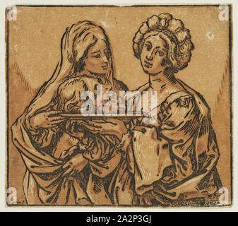 Bartolomeo Coriolano, Italienisch, 1599-1676, nach Guido Reni, Italienisch, 1575-1642, Herodias und Salome mit dem Kopf Johannes des Täufers, 1631, chiaroscuro Holzschnitt in schwarzer Tinte gedruckt und zwei Schattierungen von rot-braune Tusche auf Papier, Bild: 6 5/8 x 7 1/2 Inch (16,8 × 19,1 cm Stockfoto