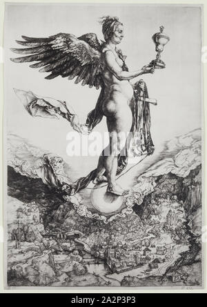 Nach Albrecht Dürer, Deutsch, 1471-1528, Nemesis, zwischen dem späten 15. und 16. Jahrhundert, fotomechanischen Wiedergabe Maßstab der Gravur, Blatt: 13 x 9 Zoll (33 x 22,9 cm Stockfoto