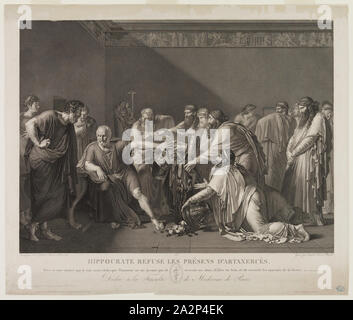 Jean Baptiste Raphael Ur Massard, Französisch, 1775-1843, nach Anne Louis Girodet de Rouchy Trioson, Französisch, 1767-1824, Hippocrate verweigern les Presens d'Ataxerces, 1816, Gravur gedruckt in schwarz auf Webte Papier, Blatt innerhalb der Platte mark getrimmt Stockfoto