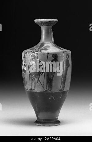 Griechisch, Lekythos, Ende 6./Anfang des 5. Jh. v. Chr., Schwarz - Abbildung ware, Höhe x Durchmesser: 7 3/4 x 3 1/2 in. (19,7 x 9,3 cm Stockfoto