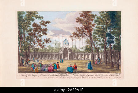 Ein Blick auf den Tempel des Comus & c. in Vauxhall Gardens. London, England. Nach einem Drucken datiert 1751 aus einer Arbeit von Caneletto. Von Robert Sayer veröffentlicht. Später einfärben. Stockfoto