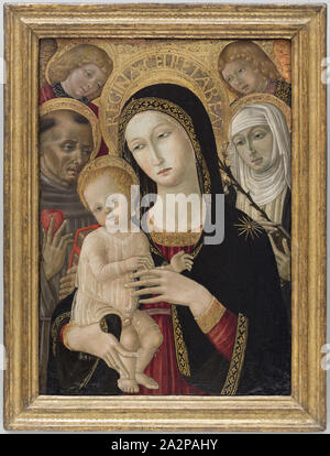 Matteo di Giovanni di Bartolo, Italienisch, Ca. 1430-1495, Madonna mit Kind und Heiligen Katharina von Siena, der heilige Antonius von Padua und Engel, Ca. 1480, Tempera auf Holz, UNGERAHMT: 25 7/8 x 18 1/2 x 1 1/4 Inch (65,7 × 47 × 3,2 cm Stockfoto