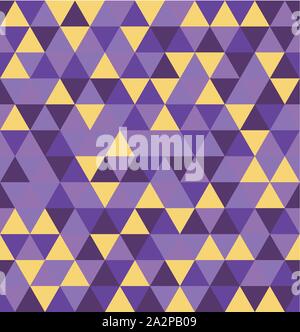 Retro geometrische Dreieck nahtlose wiederkehrende Muster im Vektorformat. Mosaik von purples und gelben Farben. Stock Vektor