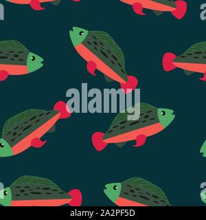 Sockeye Lachs (oder Regenbogenforelle) flache Design nahtlose Vektor Muster wiederholen Stock Vektor