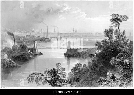 Ein Kupferstich von Aberdeen aus über die Kettenbrücke gescannt und in hoher Auflösung aus einem Buch im Jahre 1842 gedruckt. Glaubten copyright frei. Stockfoto