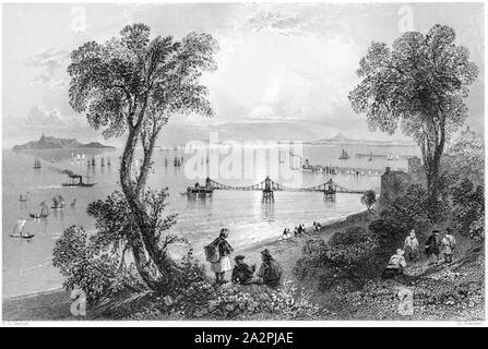 Ein Kupferstich von Newhaven Pier, Firth von weiter gescannt und in hoher Auflösung aus einem Buch im Jahre 1842 gedruckt. Glaubten copyright frei. Stockfoto