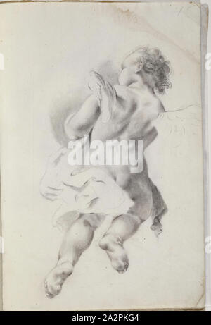 Francesco Novelli, Italienisch, 1764-1836, Pietro Antonio Novelli, Italienisch, 1729-1804, nach Giovanni Battista Piazzetta, Italienisch, 1682-1754, (Untitled, Fliegende Putto), 18. Jahrhundert, schwarze Kreide mit stumping oder die Verwendung von Feuchtigkeit auf Off-white Papier, Blatt: 11 1/8 x 7 11/16 Inch (28,3 × 19,5 cm Stockfoto