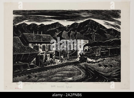 Charles Surendorf, American, 1906-1979, Schmalspurbahn - Keeler, Ca. Zwischen 1937 und 1939, Holzstich in schwarzer Tinte auf Japan Papier gedruckt, Bild: 9×13 1/2 Zoll (22,9 × 34,3 cm Stockfoto