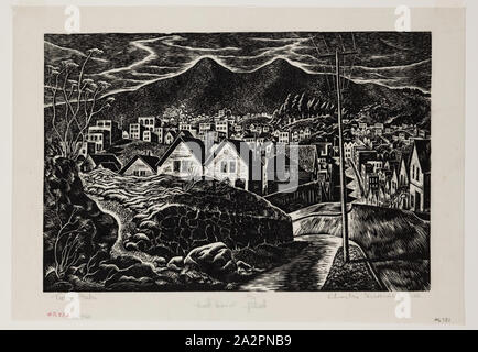 Charles Surendorf, American, 1906-1979, Twin Peaks, 1939, Holzstich in schwarzer Tinte auf Japan Papier gedruckt, Bild: 9×13 1/2 Zoll (22,9 × 34,3 cm Stockfoto