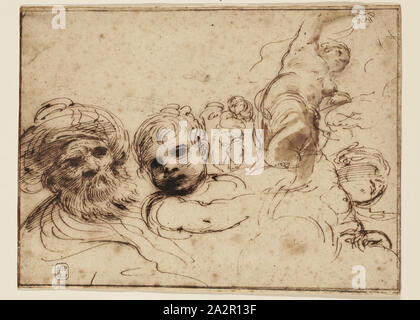 Domenico Maria Canuti, Italienisch, 1620-1684, Studien für Köpfe und Figuren, Ca. 1675, Stift und Tinte Braun und Braun Waschen mit Graphit an den cremefarbenen Papier, Blatt: 6 5/16 x 8 5/8 Zoll (16 x 21,9 cm Stockfoto