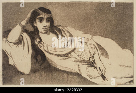 Édouard Manet, Französisch, 1832-1883, Odalisque, zwischen 1862 und 1868, Radierung und Aquatinta in brauner Tinte auf Bütten gedruckt, Platte: 5 x 7 3/4 Zoll (12,7 × 19,7 cm Stockfoto