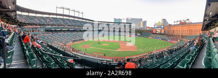 Baltimore, Maryland - September 21, 2019: Panorama von Baltimore Oriole Camden Yards bei Tageslicht. Stockfoto