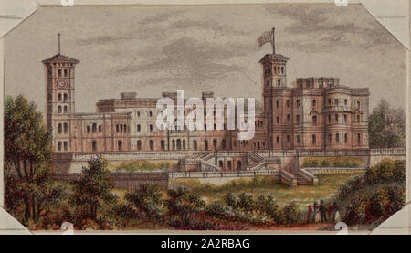 George Baxter, Englisch, 1804-1867, Osborne House, Isle of Wight, Sommerresidenz, Ca. 1851, Tiefdruck und Relief gedruckt in Farbe Tinte (Baxter), Bild (und Blatt): 1 1/8 x 1 7/8 Zoll (2,9 × 4,8 cm Stockfoto