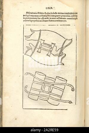 Glasschlacke 3, mittelalterliche Kriegsführung, militärische Ausrüstung, Felle/Leder Fin, Holzschnitt, S.422, (Liber undecimus), 1483, Roberto Valturio: [DE RE MILITARI]. Verona: [Boninus de Boninis], [1483 Stockfoto