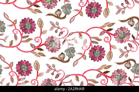 Nahtlose Muster mit Blumen. Design für Stoff Textil auf weißem Hintergrund. Bereit für Ausdrucke. Stockfoto