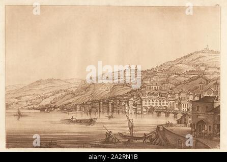 Lyons, Blick auf Lyon, unterzeichnet: A.B, No. 2, S. 1, Beaumont, Albanis, 1800, albanis Beaumont: Reisen von Frankreich nach Italien, durch die Nähe; oder eine Rundfahrt von der Straße aus Lyon, Turin, durch die Art und Weise des Pays-de-Veaud, dem Wallis und über die Monts Grosser St. Bernhard, Simplon, und St. Gotthard. Mit topographische und historische Beschreibungen (...). London: William Nicholson für G.g. und Robinson, J. und W. Baynes, 1806 Stockfoto