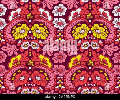 Die nahtlose Vektor vintage florale Muster mit Blättern auf dunklen mor Hintergrund. Bereit für Textildruck. Stock Vektor