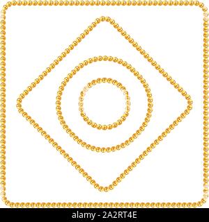 Kostbare Ketten mit einem weißen Hintergrund. Luxus Quadrat und Kreis goldene Ketten Vector Illustration. Bereit für Textildruck. Set 2. Stock Vektor