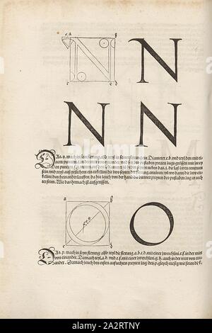 Majuscule N und O, Bau der Buchstaben N und O von Dürers serif Schrift, F. 61r, S. 126, Dürer, Albrecht, 1525, Albrecht Dürer: Underweysung der Messung mit dem Zirckel und Richtscheyt, in Linien unnd gantzen Corporen ebnen. [Nürnberg], [s.n.], [1525 Stockfoto