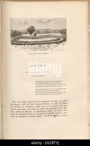 Der Riese und die Kugel der Kaiserlichen, Heißluftballon Géant von Eugène Godard und Impérial von Nadar vor dem Start in Paris 1867, Signiert: Ettling; A. Marie, Abb. 62, S. 300, Marie, Adrien (Del.); Ettling, Jacob (sc.), 1870, James Glaisher; Camille Flammarion; Wilfrid de Fonvielle; Gaston Tissandier: Voyages Aériens. Paris: Hachette, 1870 Stockfoto