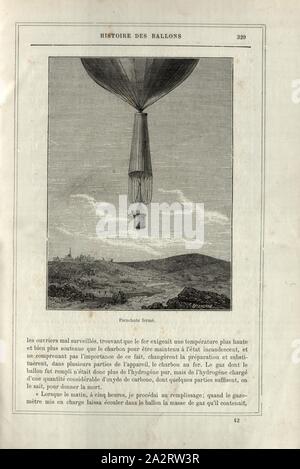 Geschlossenen Fallschirm, Fallschirm und Heißluftballon durch André-Jacques Garnerin vor dem Sprung am 22. Oktober 1797 Über dem Parkc Monceau in Paris unterzeichnet: CL; R.E.Scherer?, Abb. 59, S. 329, 1876, Alfred Sircos; Th. Pallier: Histoire des Ballons et des Aufstiege célèbres avec une préface de Nadar: Dessins de A. Tissandier [...]. Paris: F. Roy, 1876 Stockfoto